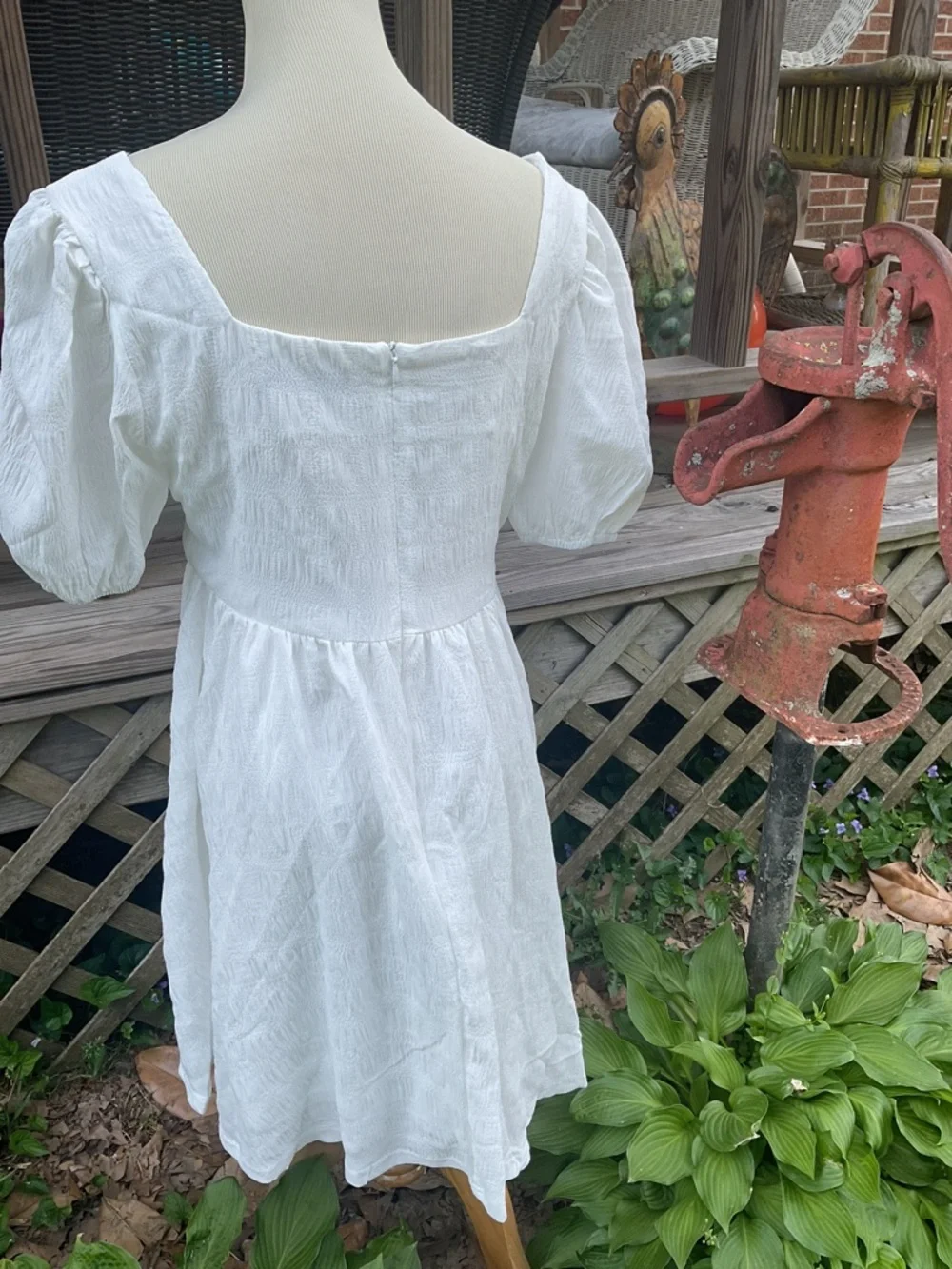 Mod White L.Mini Dress Sexy Puff Sleeves Square Neck 36x28 - Picture 2 of 2